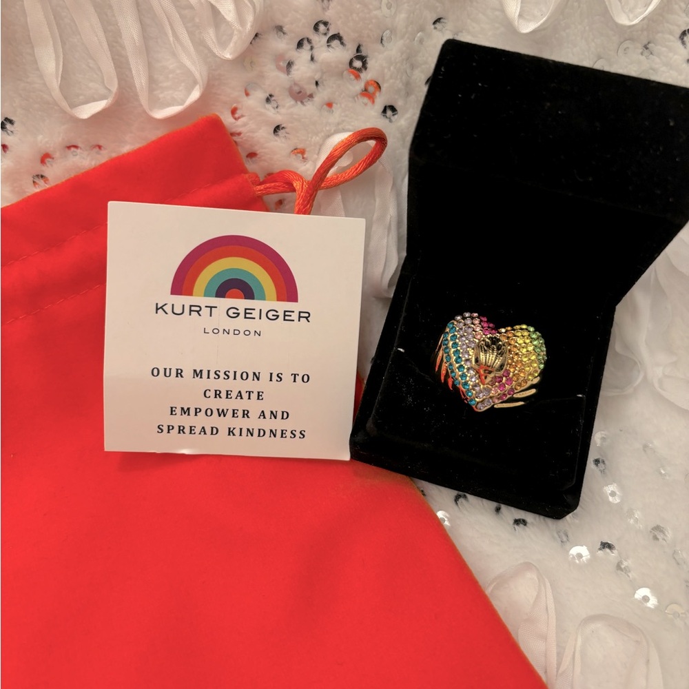NWT KURT GEIGER Rainbow Heart Cocktail Ring size 9 - Picture 6 of 9